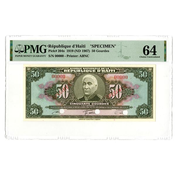 Haiti. Banque de la Republique d'Haiti, 1919 (ND 1967), Specimen Banknote.