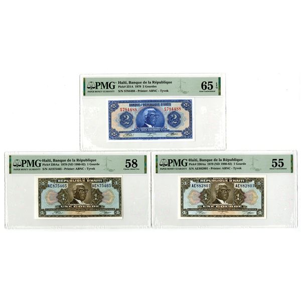 Haiti. Banque de la Republique d'Haiti, 1979 (ND 1980-82), Issued TYVEK Banknote Trio.