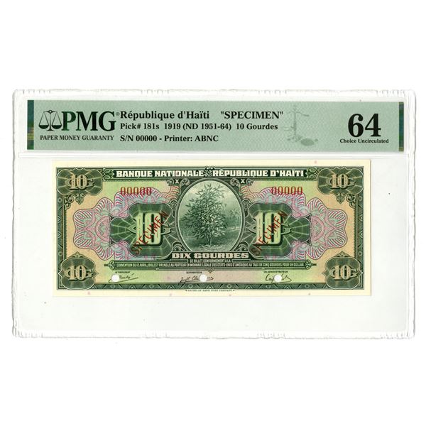 Haiti. Banque Nationale de la Republique d'Haiti, 1919 (ND 1951-1964), Specimen Banknote.