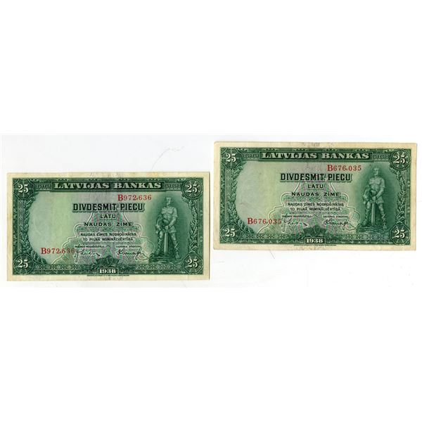 Bank of Latvia. 1938 Issued Banknote Pair.