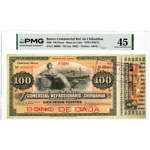 Mexico. Banco Comercial Refaccionario de Chihuahua, ND (ca.1902), Specimen Circulating Bond.