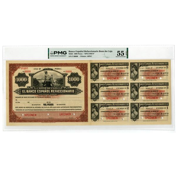 Mexico. Banco Espanol Refaccionario, ND (1900s), Specimen 1000 Pesos Bono De Caja Banknote Rarity