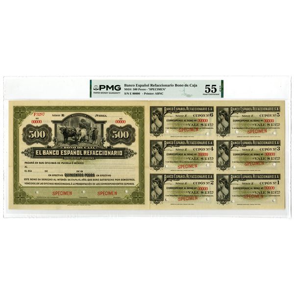 Mexico. Banco Espanol Refaccionario, ND (1900s), Specimen 500 Pesos Bono De Caja Banknote Rarity