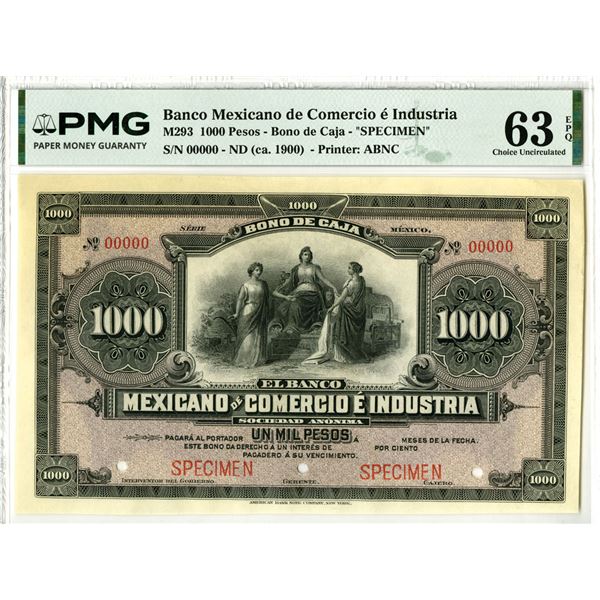Mexico. Banco Mexicano de Comercio e Industria, ND (ca.1900), "Bono De Caja" Specimen Banknote