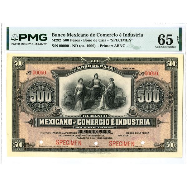 Mexico. Banco Mexicano de Comercio e Industria, ND (ca.1900),  Bono de Caja  Specimen Banknote.