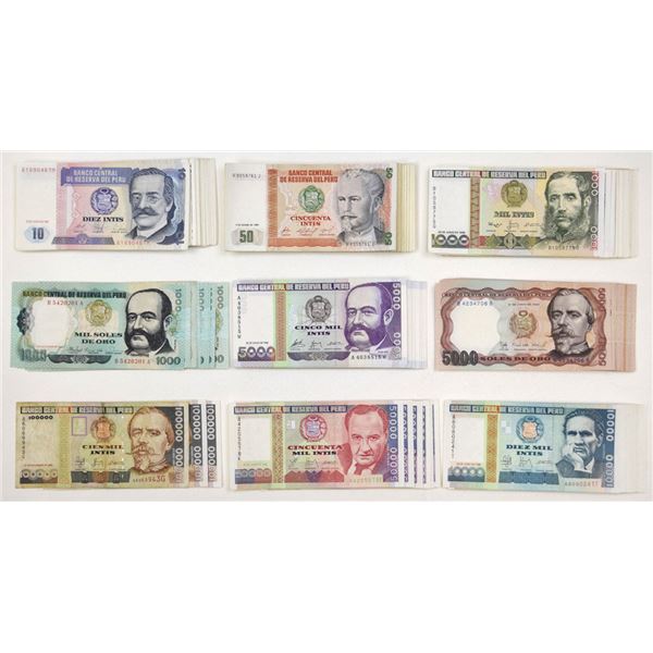 Peru. Banco Central de Reserva del Peru, 1976 to 1989, Issued Banknote Assortment.