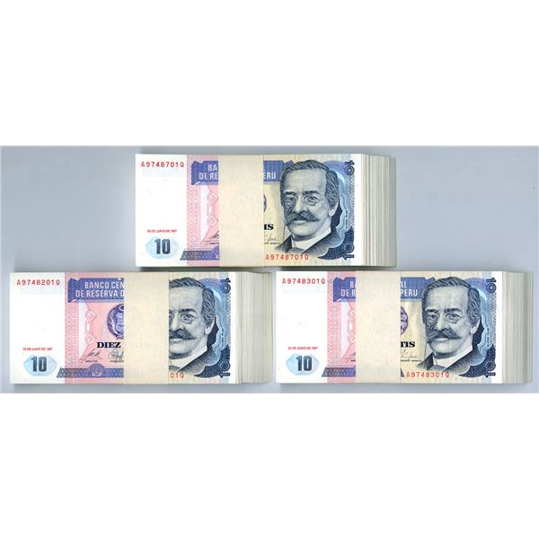 Peru. Banco Central de Reserva del Peru, 1987, 3 Packs of Banknotes