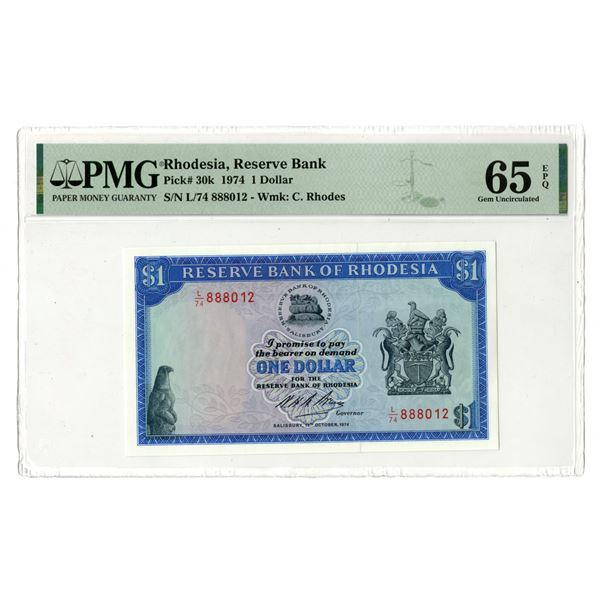 Rhodesia. Reserve Bank of Rhodesia, 1974, Issued Banknote.