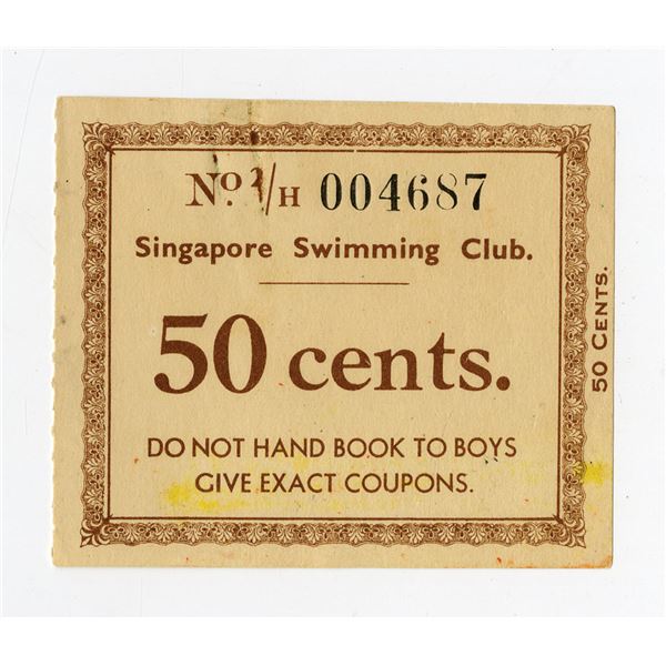 Singapore. Singapore Swimming Club, ND ca.1900-30s, Scrip Note