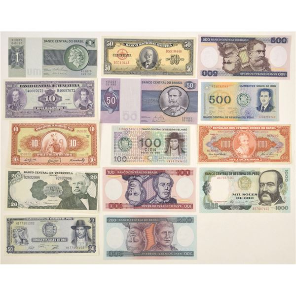 South American and Cuban Issued Banknote Assortment, 1958 to 1979
