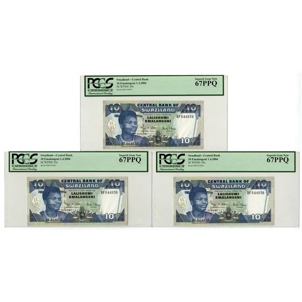 Swaziland. Central Bank of Swaziland, 2006, Issued Banknote Trio.