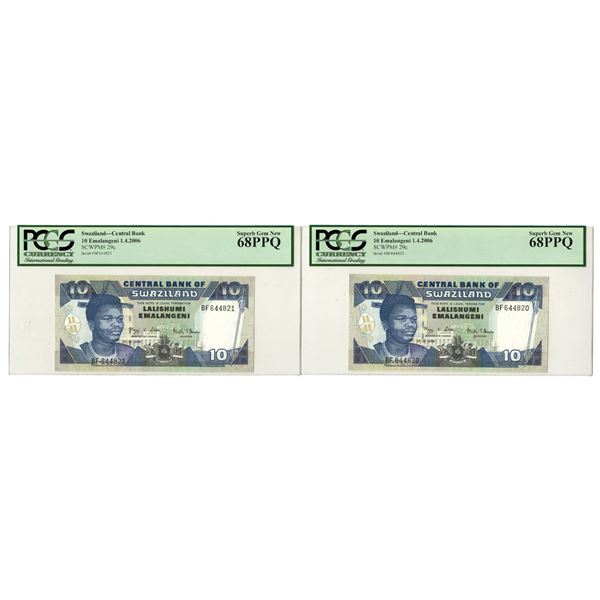 Swaziland. Central Bank of Swaziland, 2006, Sequential Banknote Pair.