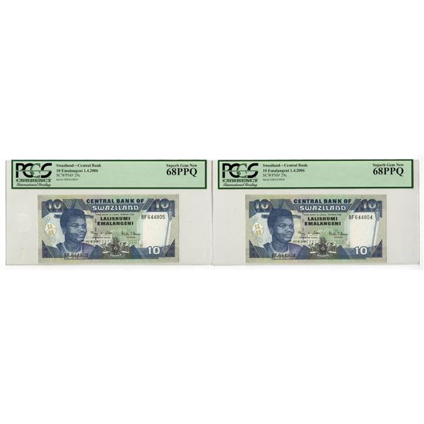 Swaziland. Central Bank of Swaziland, 2006, Sequential Issued Banknote Pair.
