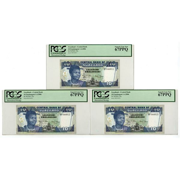 Swaziland. Central Bank of Swaziland, 2006, Sequential Issued Banknote Trio.