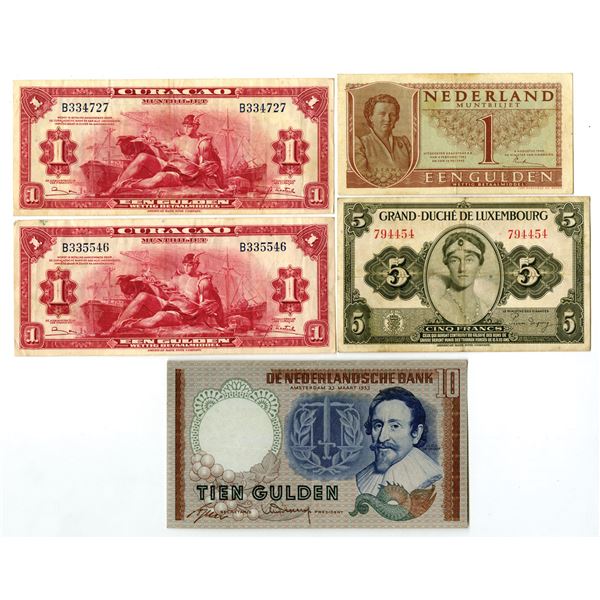 Curacao, Luxembourg, and Netherlands Issued Banknote Collection, ND (1944) to 1953