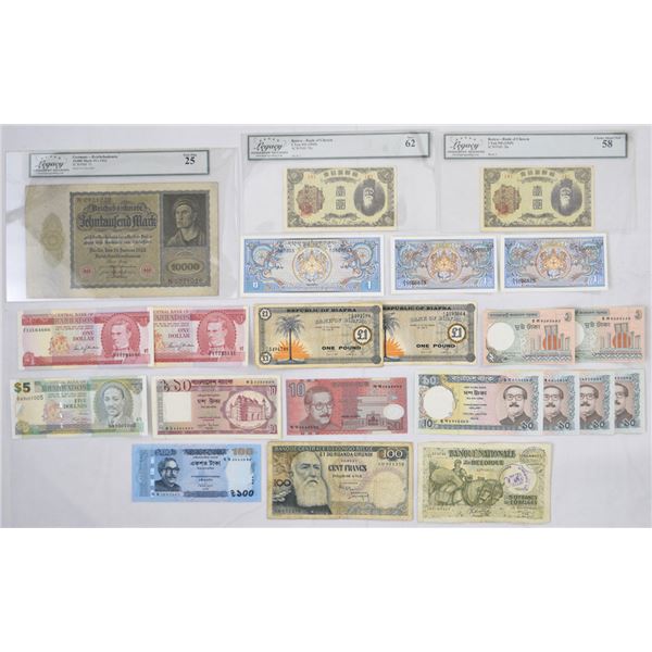 World Wide Banknote Assortment, 1922 to 2005, From Korea to Belgium  to Africa Assortment.