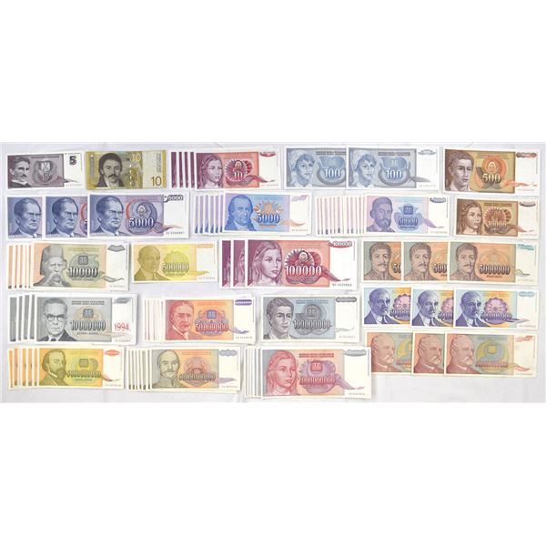 Yugoslavia. National Bank of Yugoslavia, 1985 to 2000, Issued Banknote Assortment.