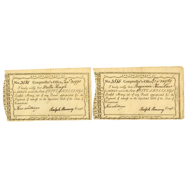 CT. Connecticut Comptroller's Office, 1789 and 1790, I/C Payment Certificate Pair.