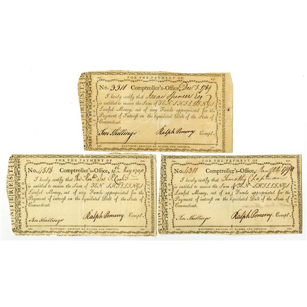CT. Connecticut Comptroller's Office, 1789 and 1790, I/C Payment Certificate Pair.