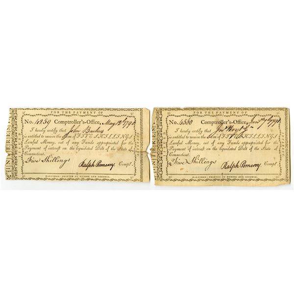 CT. Connecticut Comptroller's Office, 1790 and 1791, I/C Payment Certificate Pair.