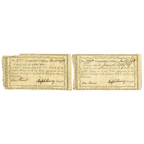CT. Connecticut Comptroller's Office, 1790, I/C Payment Certificate Pair.