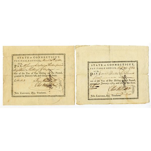 CT. Connecticut Pay-Table Office, 1783 and 1784, Tax Warrant Pair.