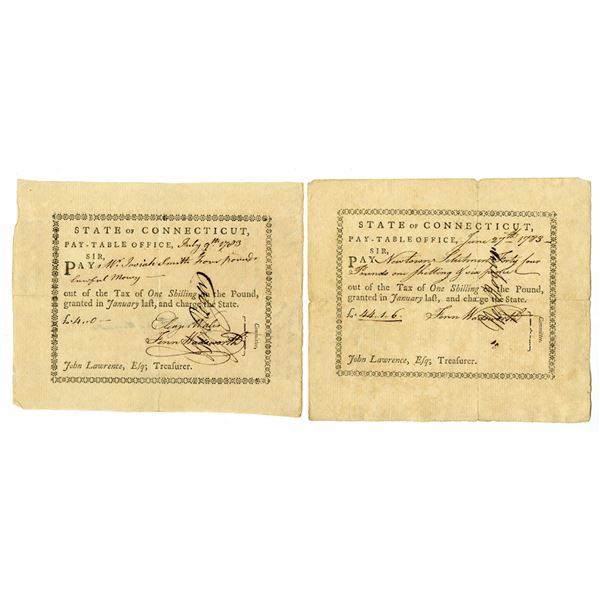 CT. Connecticut Pay-Table Office, 1783, Tax Warrant Pair.