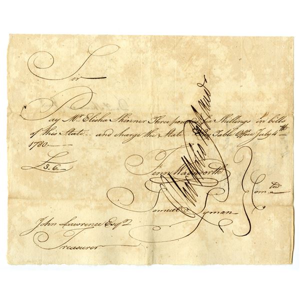 CT. Revolutionary War Connecticut, 1780 Promissory Note.