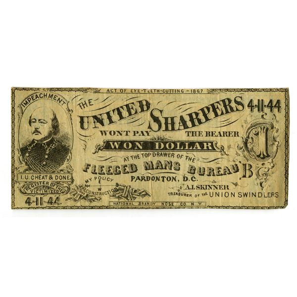 NY, Reconstruction Satirical Political Note, 1867, Mocking Andrew Johnson and the Freedmen’