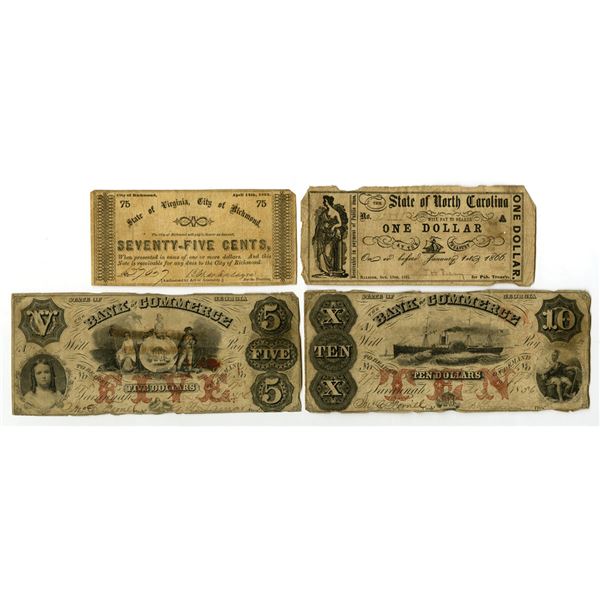 Georgia, Virginia, and North Carolina Issued Obsolete Banknotes, 1856 to 1866.