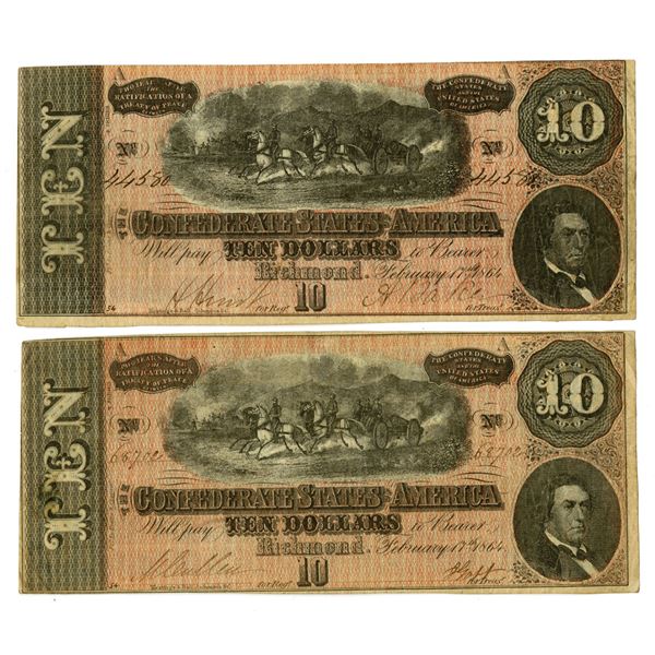 VA. Confederate States of America, 1864, Issued Banknote Pair.