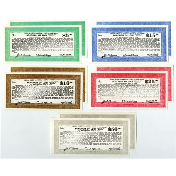 NJ. Borough of Lodi, 1936, Two Sets of Tax Anticipation Notes.