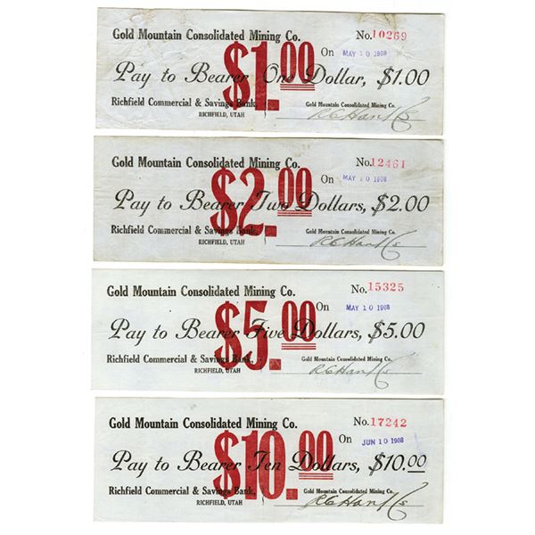 UT. Gold Mountain Consolidated Mining Co., 1907, Panic Currency Quartet.