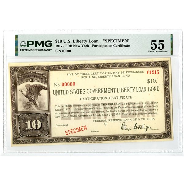 NY. U.S. Liberty Loan, 1917, Specimen Participation Certificate.