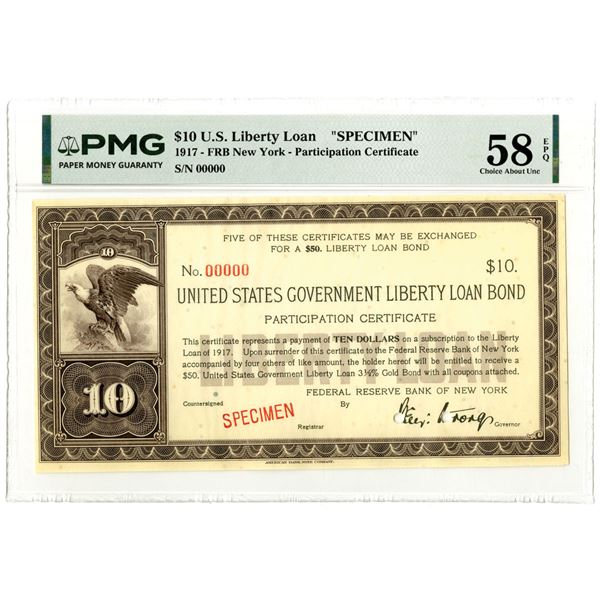 NY. U.S. Liberty Loan, 1917, Specimen Participation Certificate.