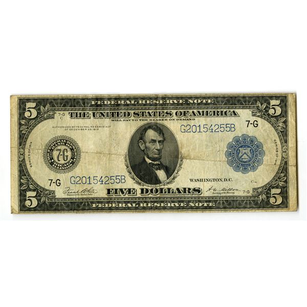 U.S.,  F.R.N., $5, Series of 1914, Issued Banknote.