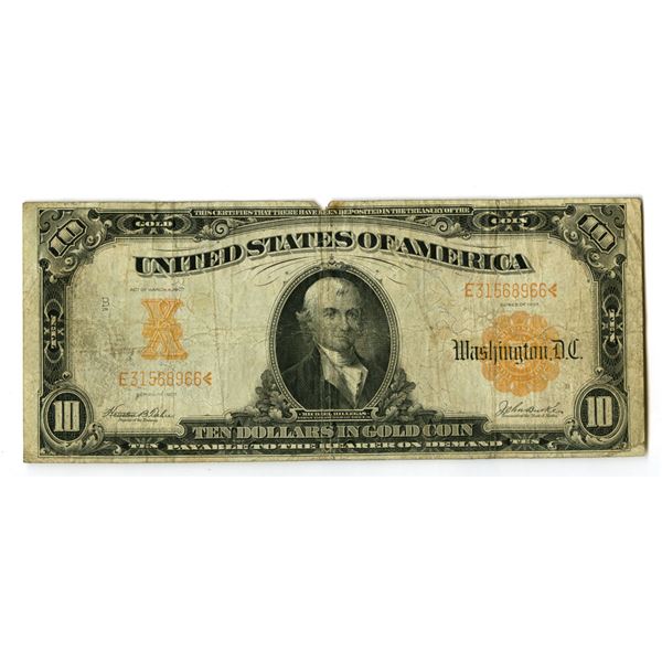 U.S.,  Gold Certificate, Series of 1907, Issued Banknote.