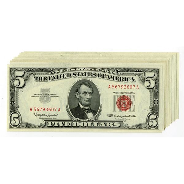 U. S. Legal Tender Notes, $5, Series 1963, Fr.# 1536, Issued Banknote Assortment.