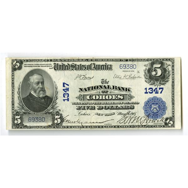 NY. National Bank of Cohoes, New York, $5, Series of 1902 PB, Ch# 1347, Issued Banknote.
