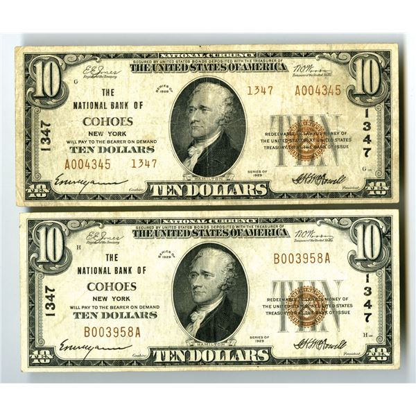 NY. National Bank of Cohoes, New York. $10, T1 & T2, Series of 1929, Ch# 1347, Issued Banknote Pair.