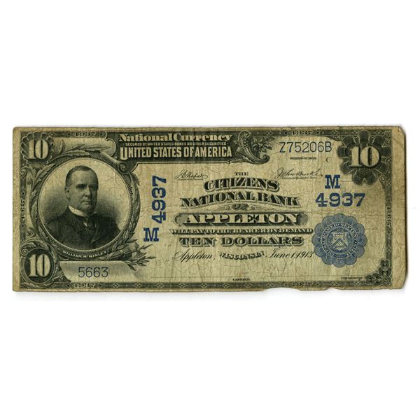 WI. Citizens National Bank of Appleton, Wisconsin, $10, Series of 1902, Ch# M-4937, Issued Banknote