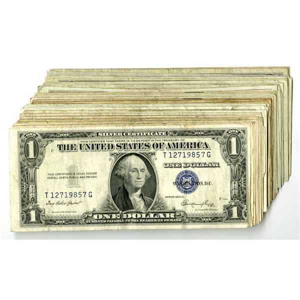 U.S. Silver Certificates, $1, Series of 1935A to Series 1957, Group of 51 Issued Banknotes.