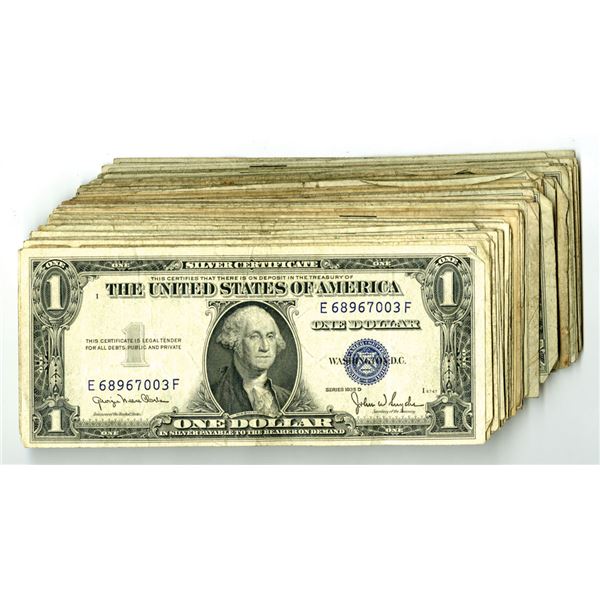 U.S. Silver Certificates, $1, Series of 1935A to Series 1957A, Group of 75 Issued Banknotes.