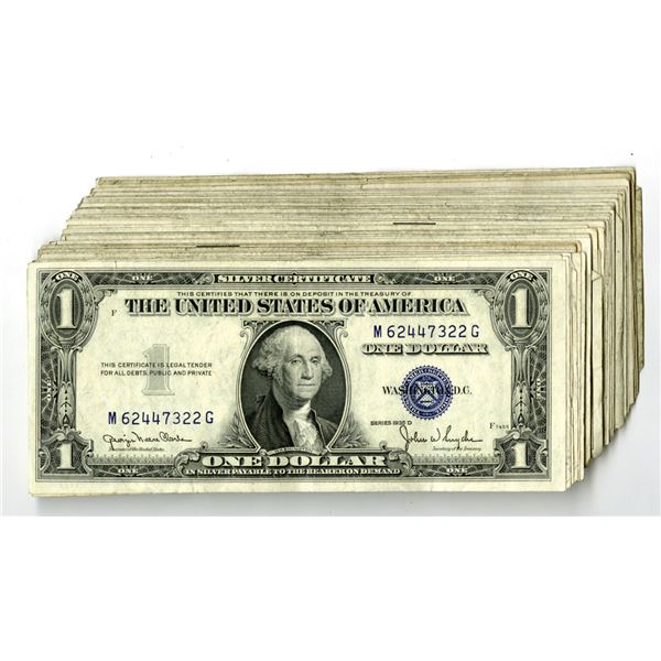 U.S. Silver Certificates, $1, Series of 1935D to Series 1935G, Group of 50 Issued Banknotes.
