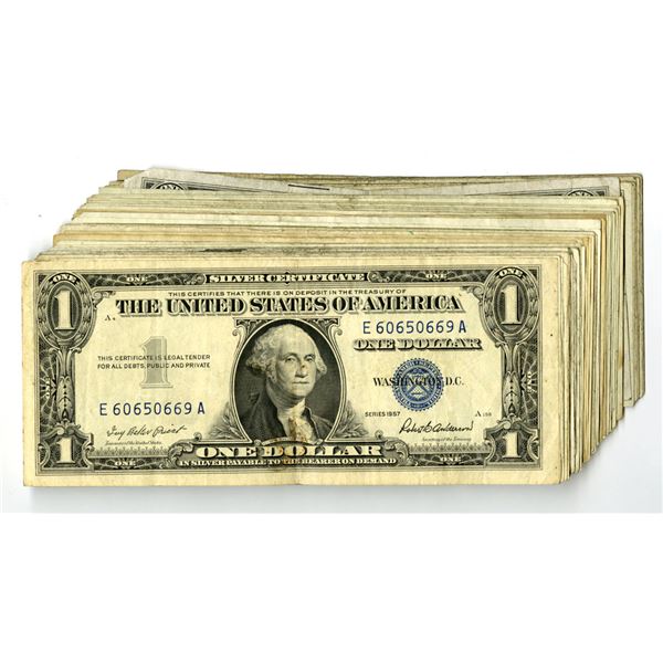 U.S. Silver Certificates, $1, Series of 1935D to Series 1957B, Group of 50 Issued Banknotes.