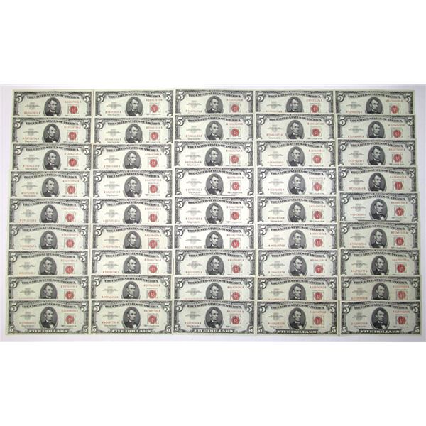 U.S. Note - Legal Tender, $5 Series of 1963, Fr.# 1536, Issued Group of 45 Banknotes.