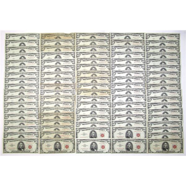 U.S. Note - Legal Tender, $5 Series of 1963, Fr.# 1536, Issued Group of 88 Banknotes.