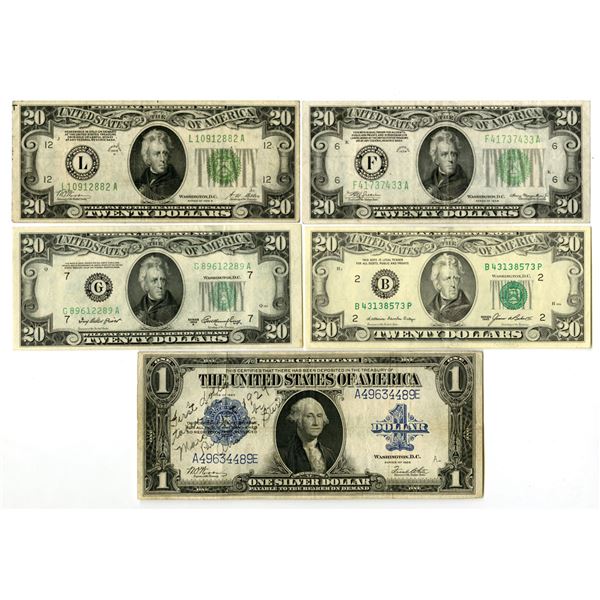 U.S. Federal Reserve Notes and Silver Certificate, 1923 to 1985, Issued Banknote Assortment.