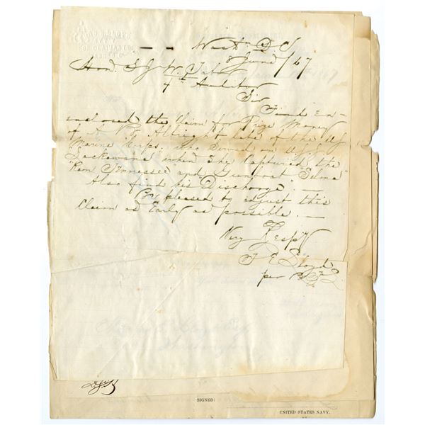 Washington, D.C., 1867 – U.S. Navy Civil War Application for Prize Money (Person Out of Ser