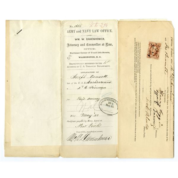 Washington, D.C., New York & New Jersey, 1864. Application for U.S. Navy Prize Money – USS 